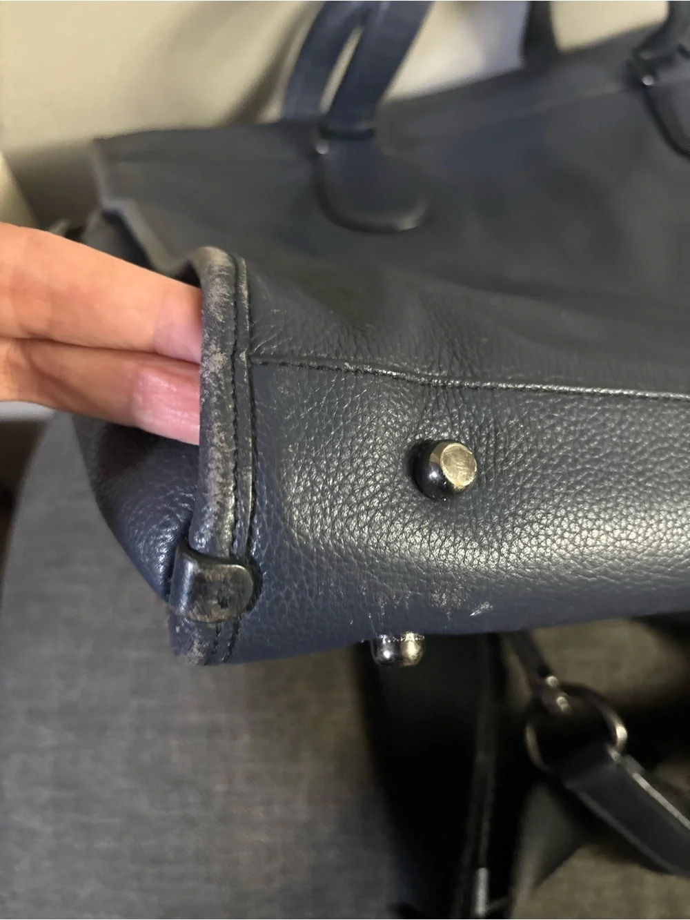 Coach Smith Navy Pebble Leather Briefcase with Detachable Strap.
